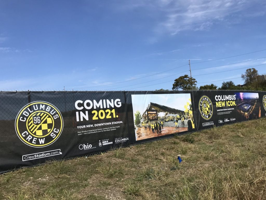 Printed construction fence screen for Columbus Crew stadium jobsite by Quiet Valley Products